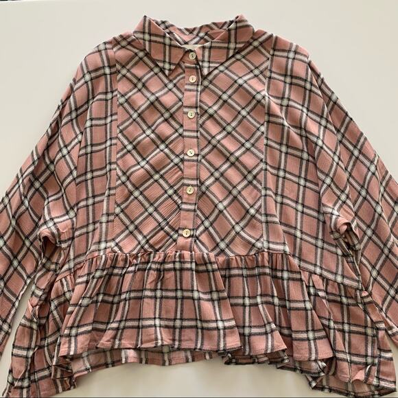 Via Penny Lane Reworked Apparel Hit Me Baby One More Wine Button Up Plaid Shirt - Picture 3 of 9